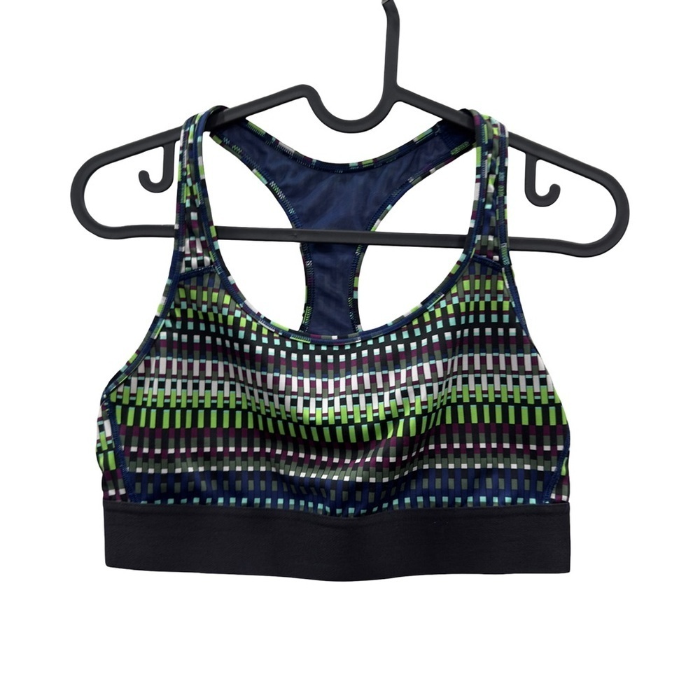 VICTORIA SPORT Sports Bra Women Size M Colorful Striped Mesh Lined Band Gym Yoga